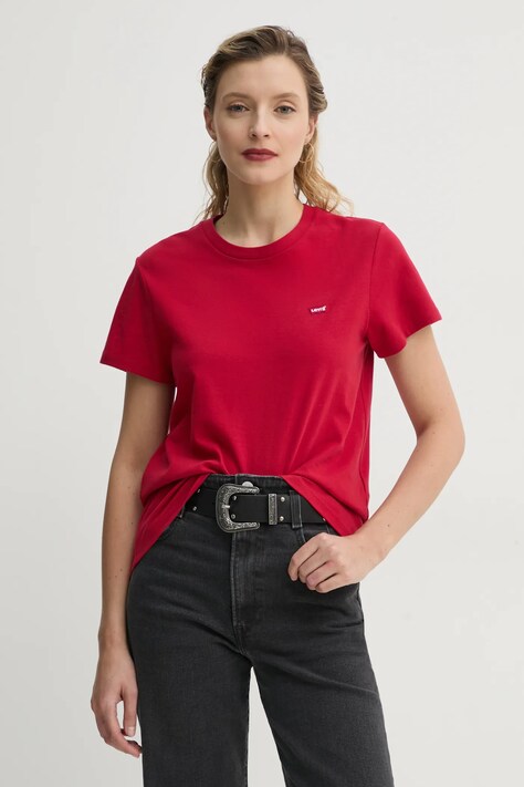 Bavlnené tričko Levi's dámsky, červená farba