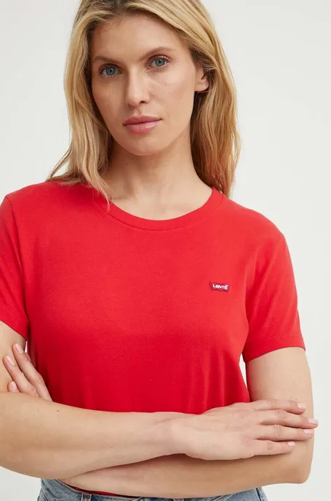 Bombažna kratka majica Levi's ženski, rdeča barva