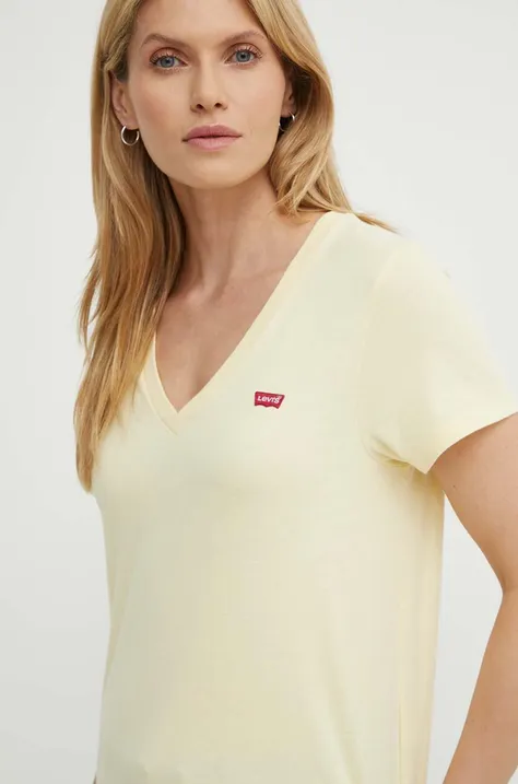 Bavlnené tričko Levi's dámsky, žltá farba