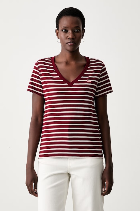 Levi's kratka majica ženska bombažna PERFECT V bordo 85341
