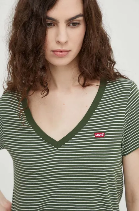 Βαμβακερό μπλουζάκι Levi's γυναικεία, χρώμα: πράσινο