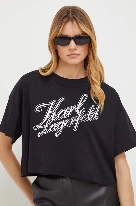 Хлопковая футболка Karl Lagerfeld женский цвет чёрный
