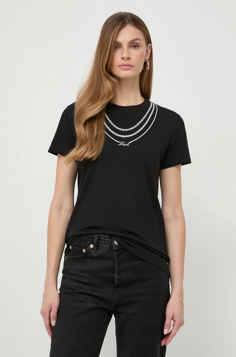 Karl Lagerfeld tricou din bumbac femei, culoarea negru