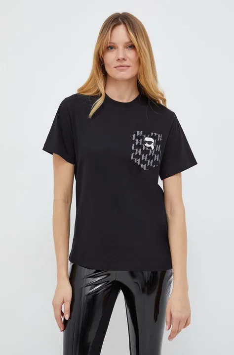 Pamučna majica Karl Lagerfeld za žene, boja: crna