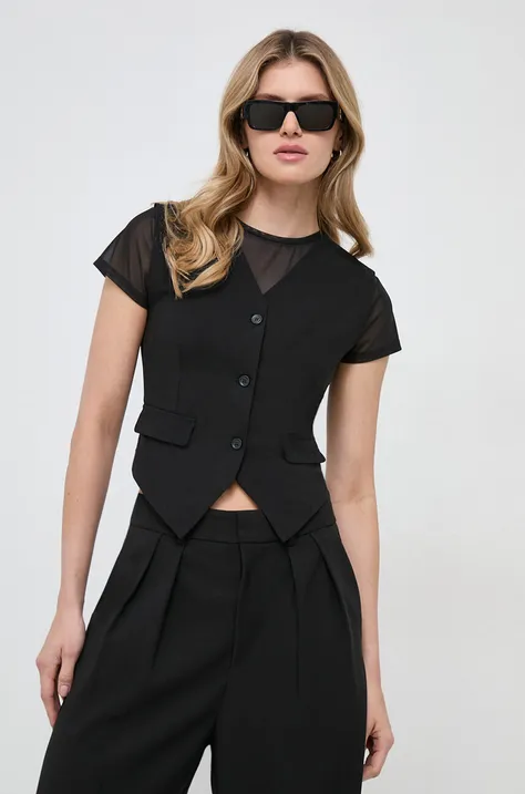 Μπλούζα με μείγμα από λινό Karl Lagerfeld χρώμα: μαύρο