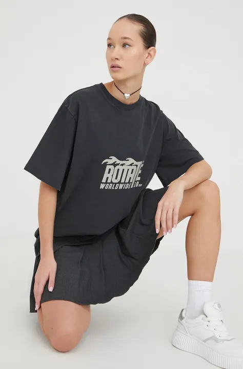 Βαμβακερό μπλουζάκι Rotate γυναικεία, χρώμα: μαύρο