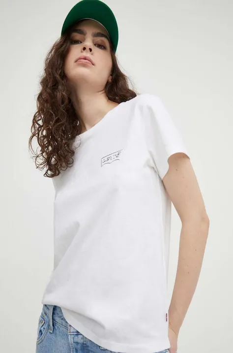 Bombažna kratka majica Levi's ženski, bela barva