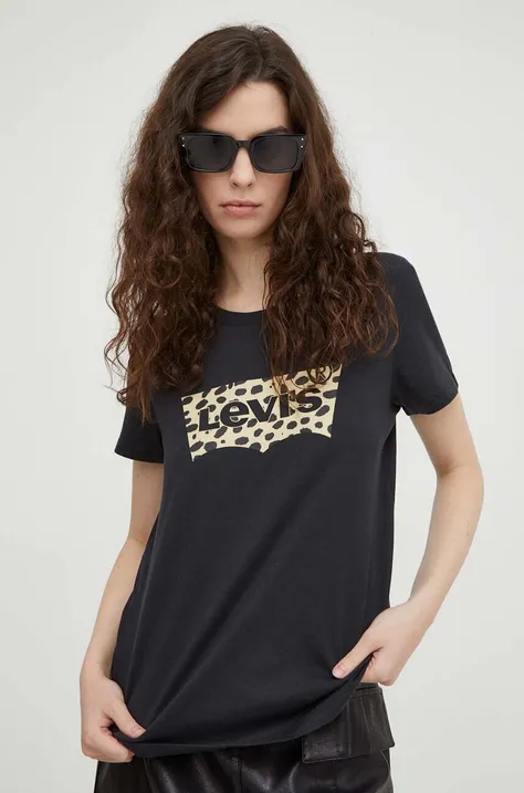 Βαμβακερό μπλουζάκι Levi's γυναικεία, χρώμα: μαύρο