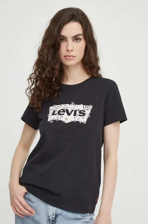 Βαμβακερό μπλουζάκι Levi's γυναικεία, χρώμα: μαύρο