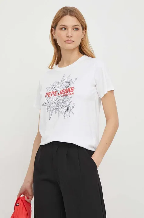 Βαμβακερό μπλουζάκι Pepe Jeans Ines γυναικείο, χρώμα: άσπρο