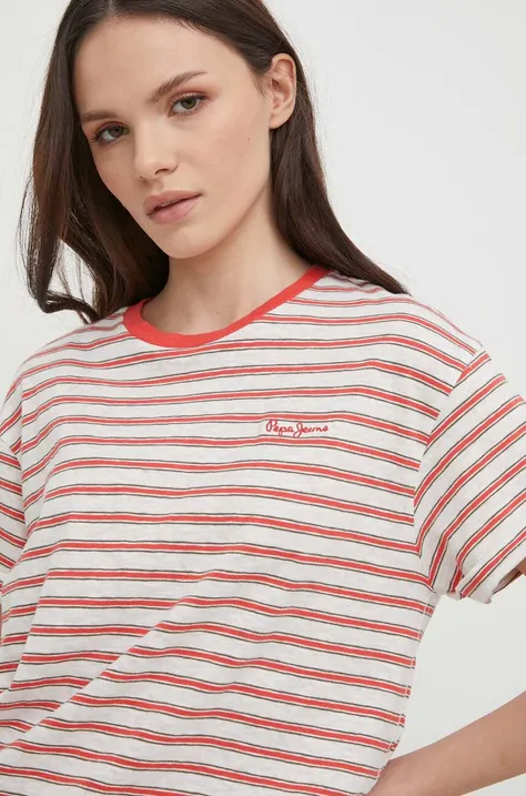 Pepe Jeans tricou din bumbac femei, culoarea rosu