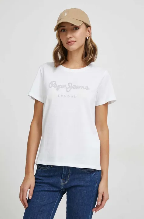 Βαμβακερό μπλουζάκι Pepe Jeans γυναικεία, χρώμα: άσπρο