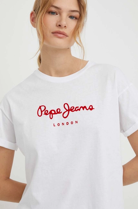 Bombažna kratka majica Pepe Jeans ženski, bela barva