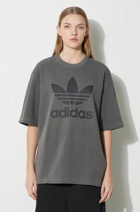 Βαμβακερό μπλουζάκι adidas Originals Washed Trefoil Tee γυναικείο, χρώμα: γκρι, IN2268