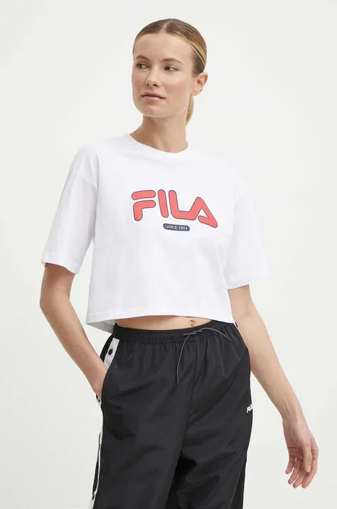 Βαμβακερό μπλουζάκι Fila Lucena γυναικείο, χρώμα: άσπρο, FAW0757