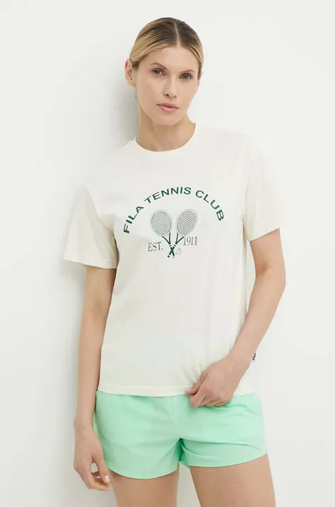 Bavlnené tričko Fila Luanda dámske, béžová farba, FAW0771