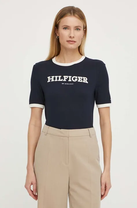 Tommy Hilfiger tricou din bumbac femei, culoarea bleumarin WW0WW41208