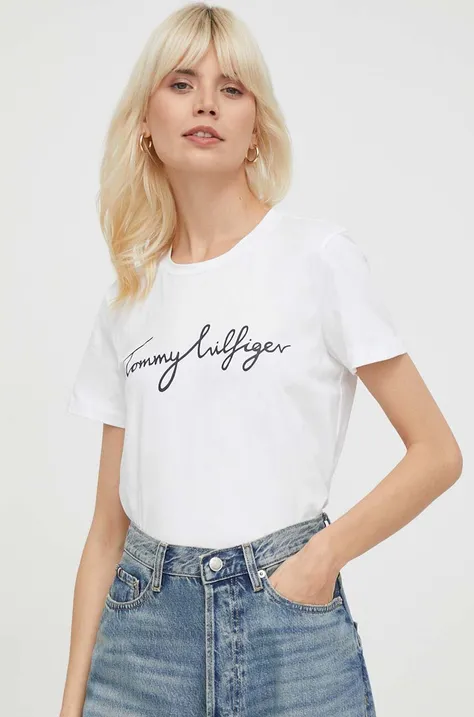 Pamučna majica Tommy Hilfiger za žene, boja: bijela