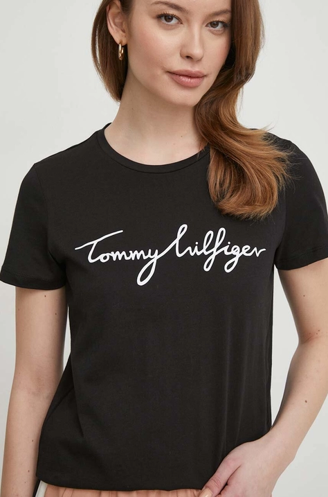 Βαμβακερό μπλουζάκι Tommy Hilfiger γυναικεία, χρώμα: μαύρο