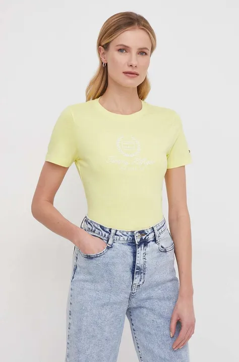 Pamučna majica Tommy Hilfiger za žene, boja: žuta