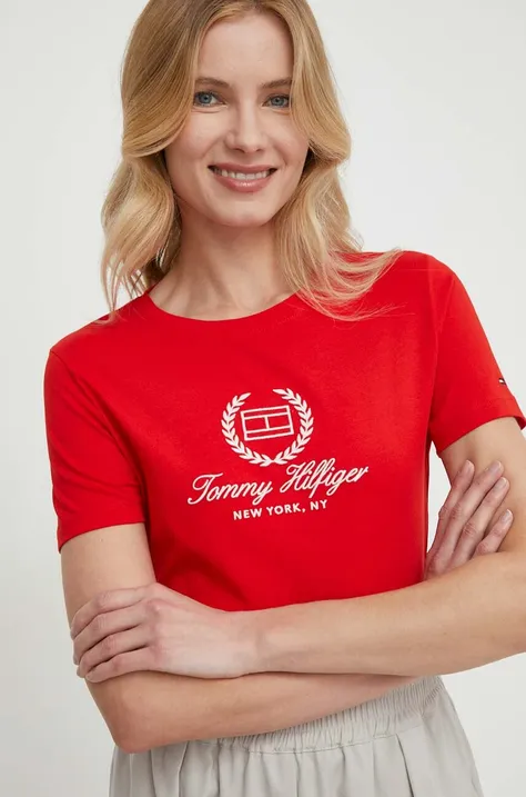 Хлопковая футболка Tommy Hilfiger женский цвет красный