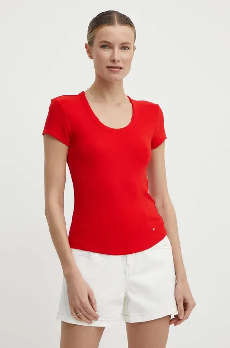 Kratka majica Tommy Hilfiger ženska, rdeča barva, WW0WW41776