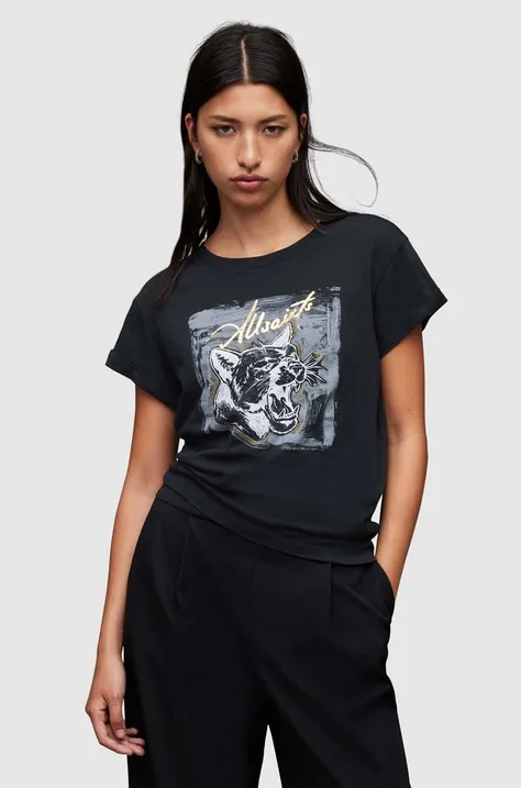 Βαμβακερό μπλουζάκι AllSaints Panthere γυναικείο, χρώμα: μαύρο
