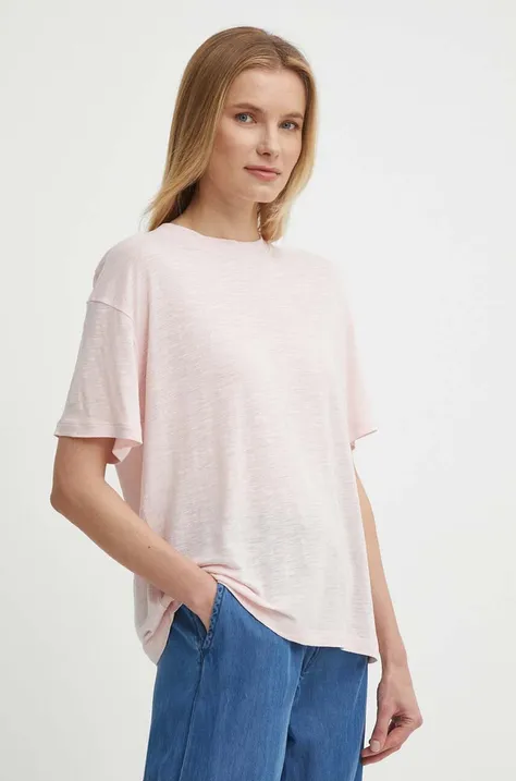 Μπλουζάκι με λινό μείγμα Tommy Hilfiger χρώμα: ροζ, WW0WW41196