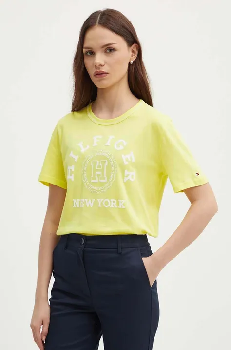 Pamučna majica Tommy Hilfiger za žene, boja: žuta, WW0WW41575