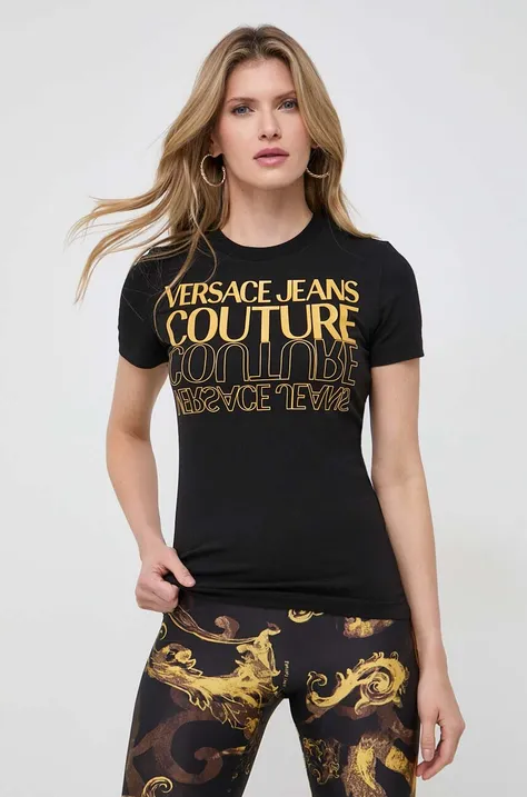 Kratka majica Versace Jeans Couture ženski, črna barva