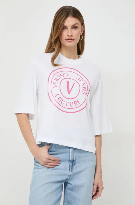Βαμβακερό μπλουζάκι Versace Jeans Couture γυναικεία, χρώμα: άσπρο