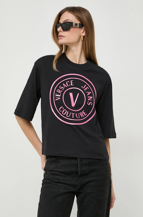 Versace Jeans Couture tricou din bumbac femei, culoarea negru