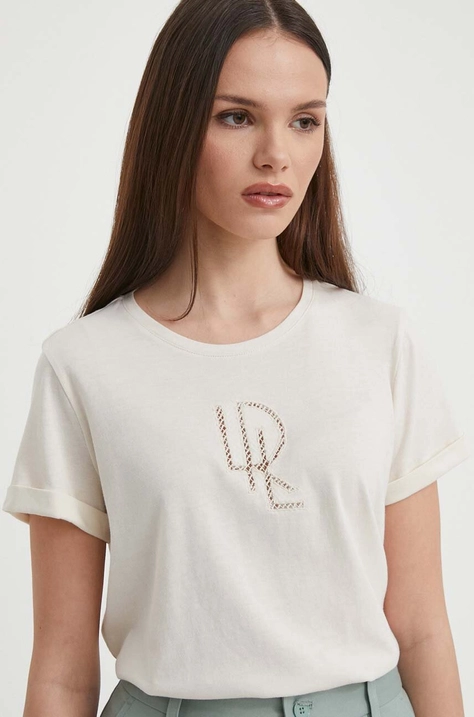 Lauren Ralph Lauren t-shirt damski kolor beżowy 200934390