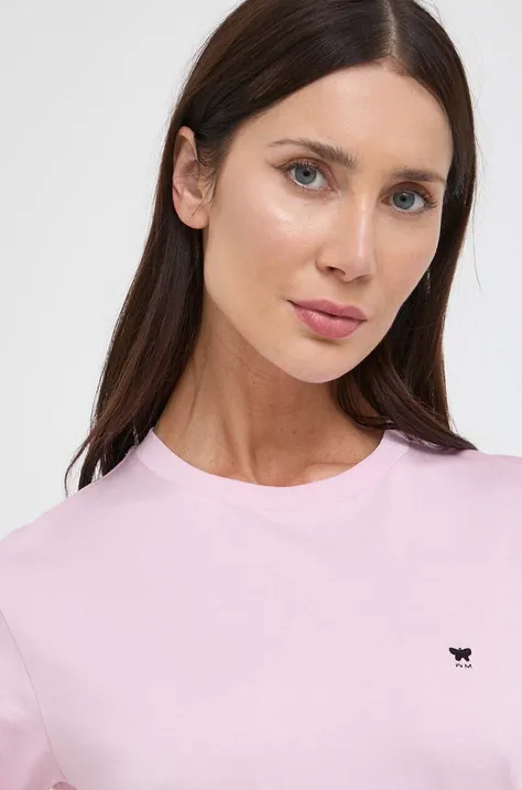 Bombažna kratka majica Weekend Max Mara ženski, roza barva