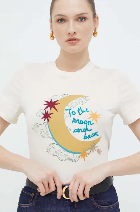 Bavlnené tričko Weekend Max Mara dámsky, béžová farba