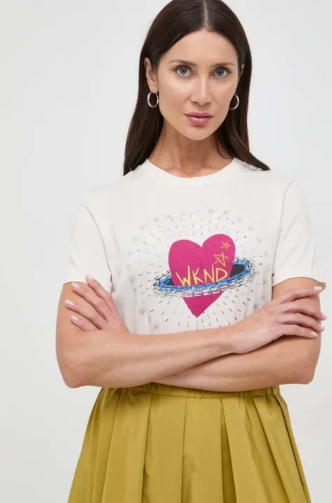 Βαμβακερό μπλουζάκι Weekend Max Mara γυναικεία, χρώμα: μπεζ