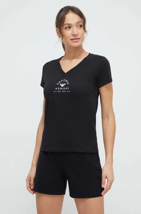 Bavlnené elegantné tričko Emporio Armani Underwear čierna farba