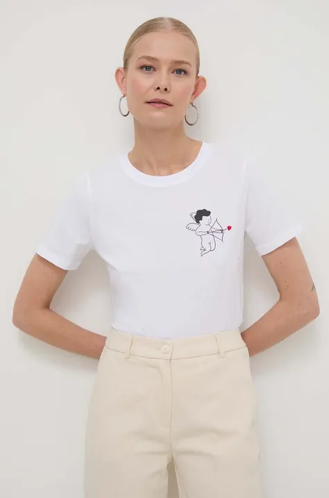Βαμβακερό μπλουζάκι Marella γυναικεία, χρώμα: άσπρο