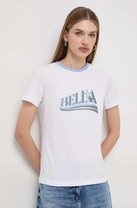 Bombažna kratka majica Marella ženski, bela barva