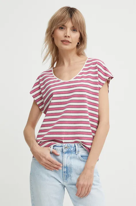 Μπλουζάκι με λινό μείγμα Pepe Jeans KHLOE χρώμα: ροζ, PL505835