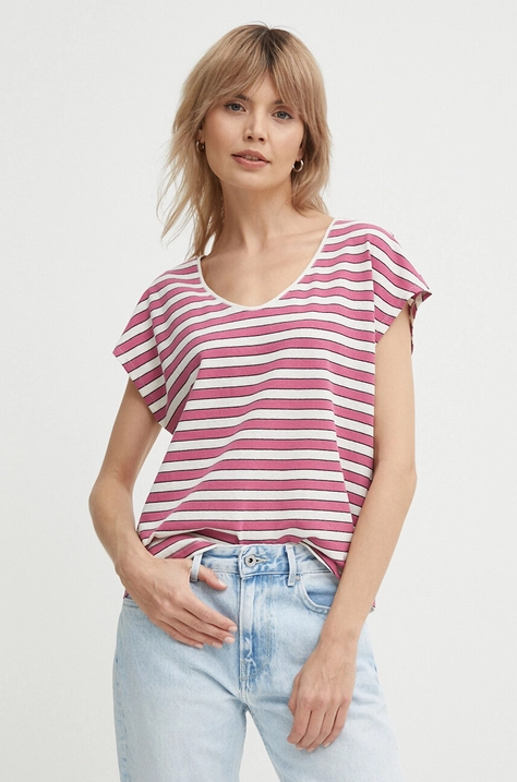 Pepe Jeans t-shirt z domieszką lnu KHLOE kolor różowy PL505835