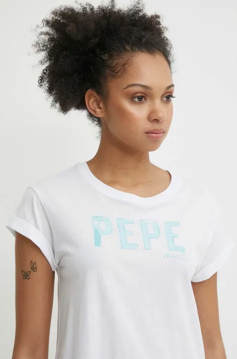 Βαμβακερό μπλουζάκι Pepe Jeans JANET γυναικείο, χρώμα: άσπρο, PL505836