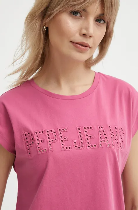 Βαμβακερό μπλουζάκι Pepe Jeans LILITH γυναικείο, χρώμα: ροζ, PL505837