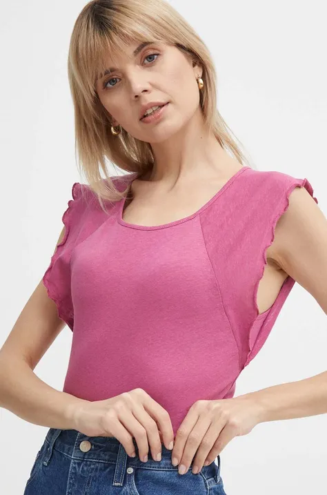 Plátěné tričko Pepe Jeans KAI růžová barva, PL505842