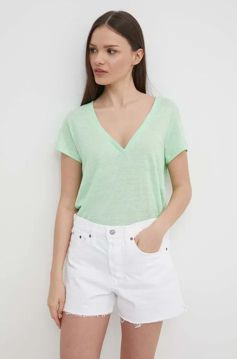 Lanena kratka majica Pepe Jeans LEIGHTON zelena barva, PL505855