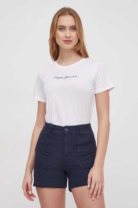 Pepe Jeans tricou din bumbac femei, culoarea alb