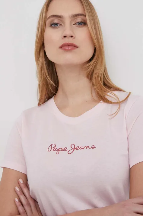 Βαμβακερό μπλουζάκι Pepe Jeans LORETTE γυναικεία, χρώμα: ροζ PL505827