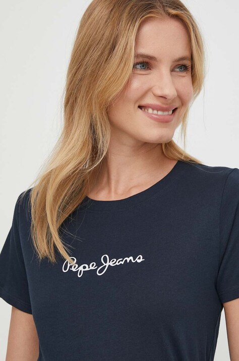 Pepe Jeans tricou din bumbac femei, culoarea albastru marin