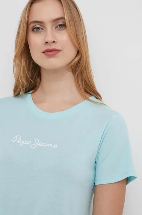 Хлопковая футболка Pepe Jeans женский цвет бирюзовый