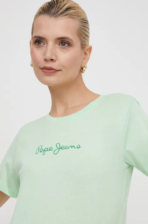 Хлопковая футболка Pepe Jeans женский цвет зелёный